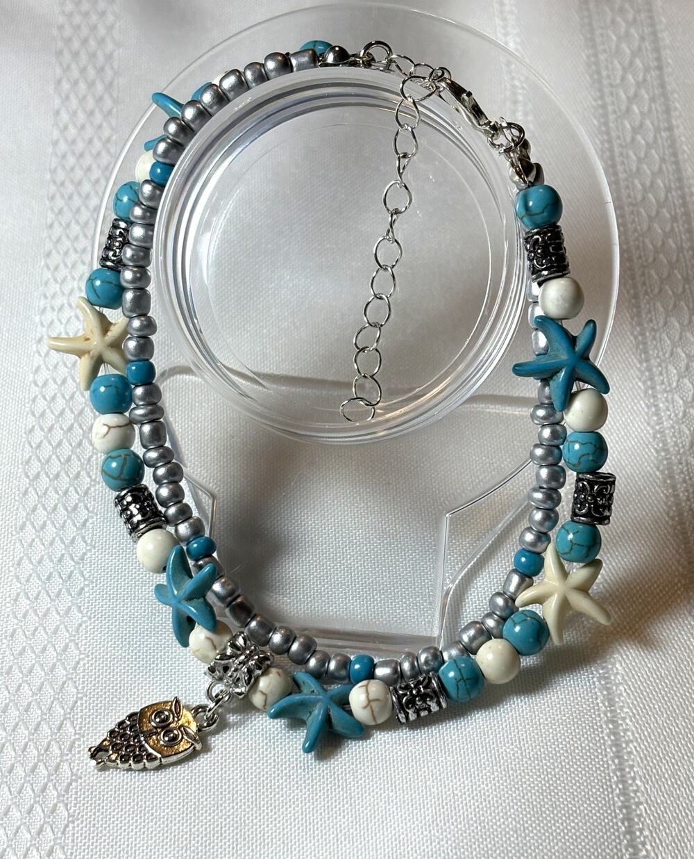 Softones Blue Starfish Owl Anklet Multilayer Charm Beads Sea Boho Foot jewelry v
